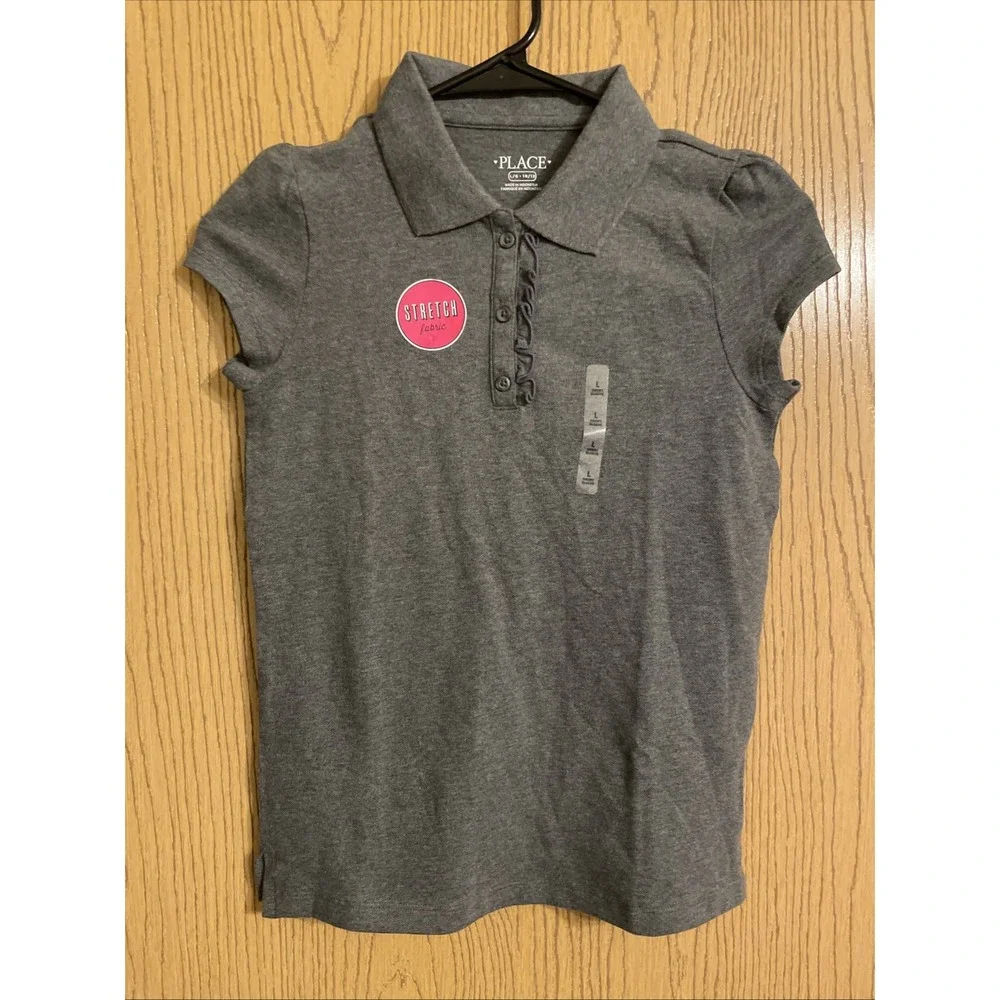 The Children's Place grey girls' short-sleeve school uniform polo shirt Sz Large
